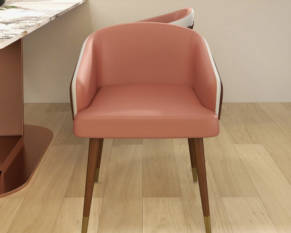 HMR - Mid-Century Upholstered Leath-Aire Dining Chair in Walnut