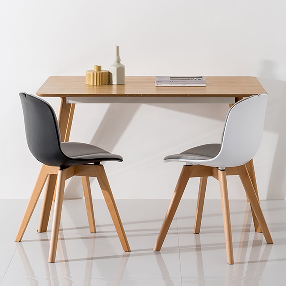 HMR - Modern Dining Chair High Back Cotton & Linen Upholstered Dining Chair Beech Legs