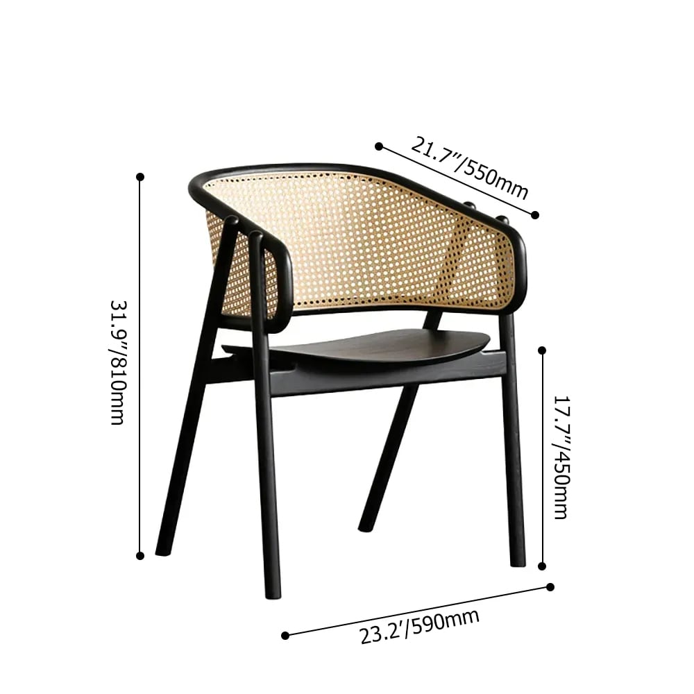 HMR - Modern Rattan Dining Chair with Curved Back in Black