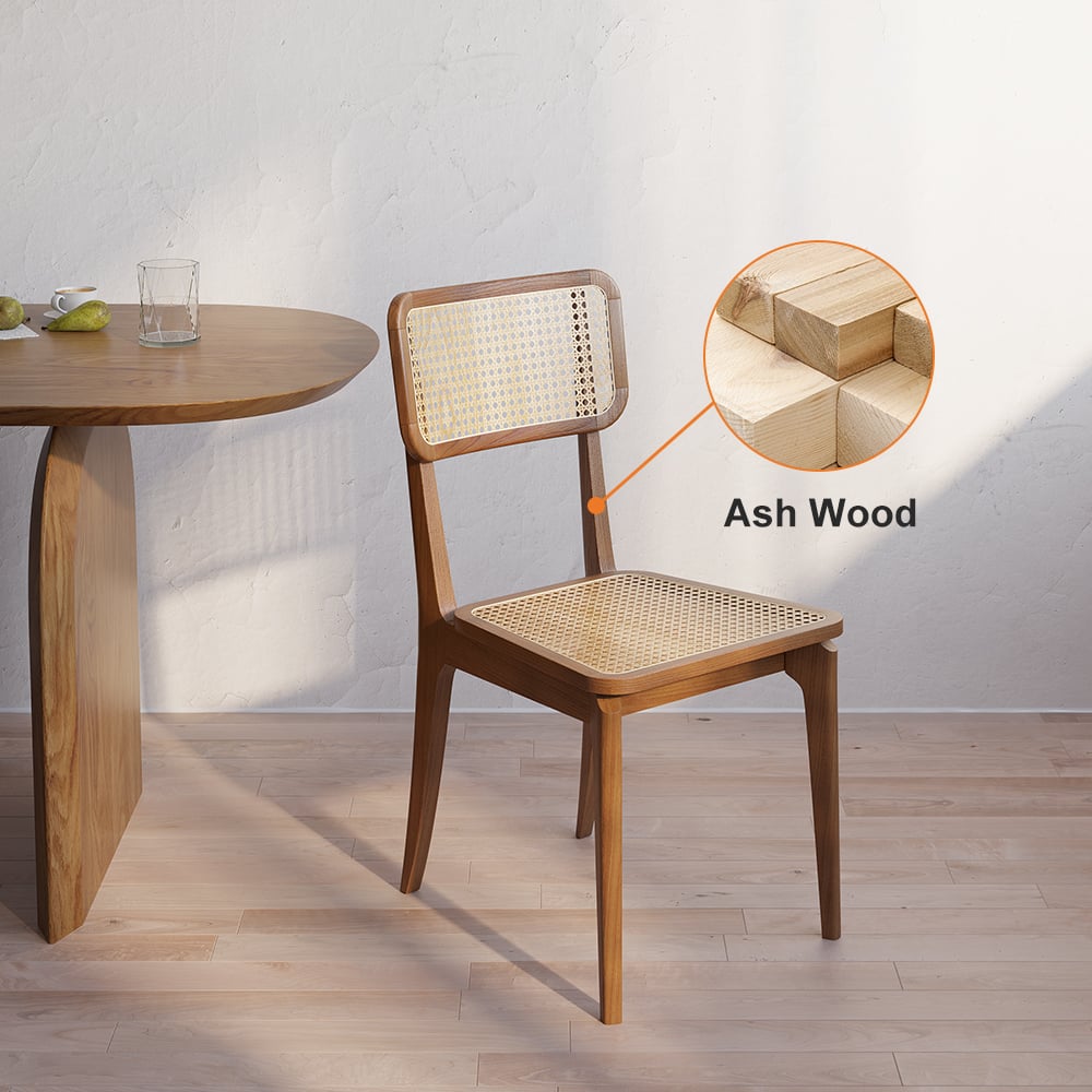 HMR Japandi Modern Ash Wood Dining Chairs - Walnut