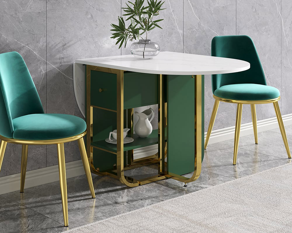 HMR - 59.1" Modern Rectangle Leaf Folding Wood Dining Table with Storage Seats 4-6 People