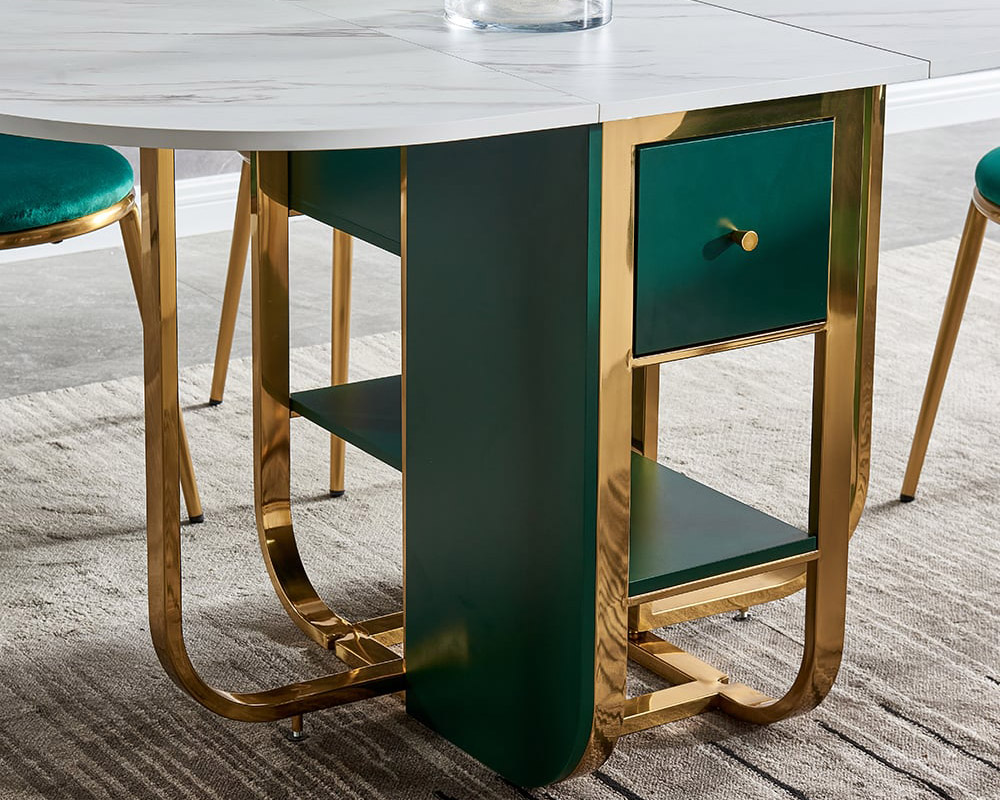 HMR - 59.1" Modern Rectangle Leaf Folding Wood Dining Table with Storage Seats 4-6 People