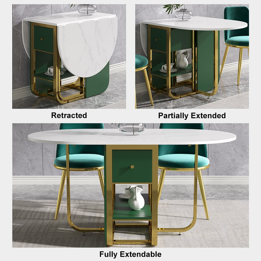 HMR - 59.1" Modern Rectangle Leaf Folding Wood Dining Table with Storage Seats 4-6 People