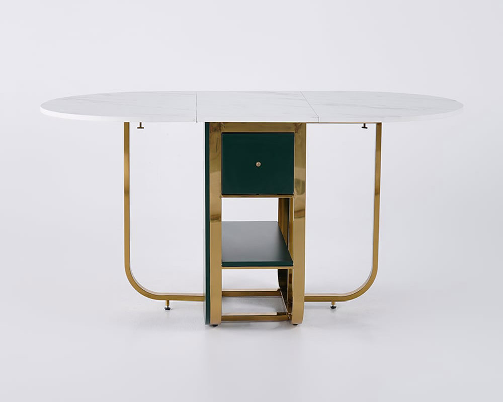 HMR - 59.1" Modern Rectangle Leaf Folding Wood Dining Table with Storage Seats 4-6 People