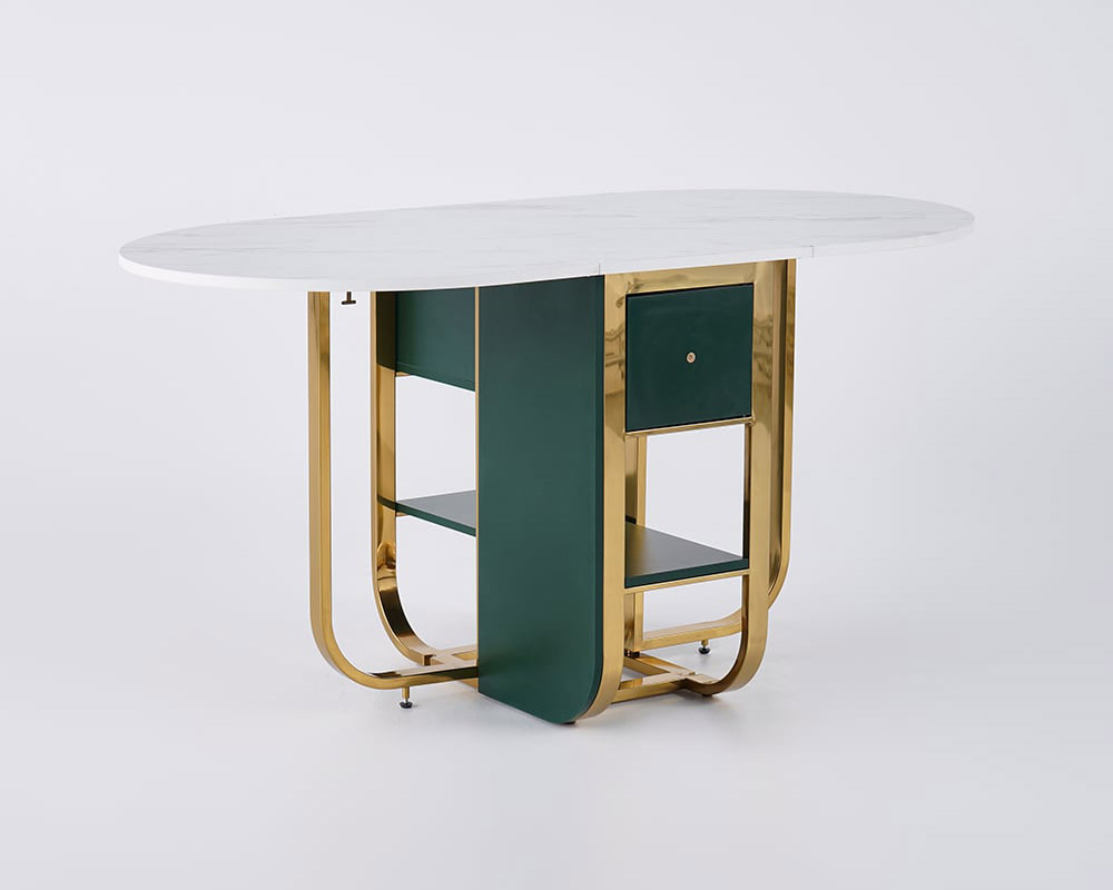 HMR - 59.1" Modern Rectangle Leaf Folding Wood Dining Table with Storage Seats 4-6 People