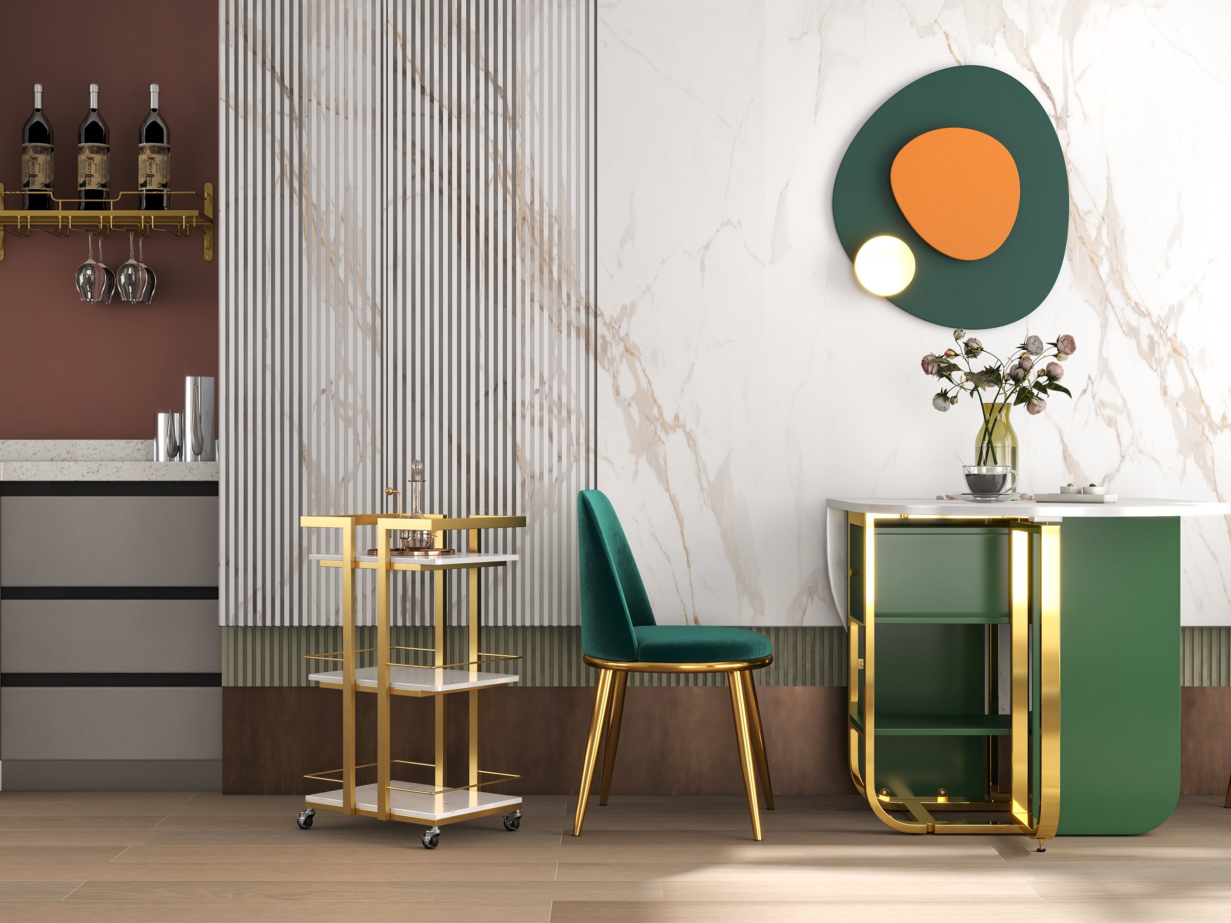 HMR - 59.1" Modern Rectangle Leaf Folding Wood Dining Table with Storage Seats 4-6 People