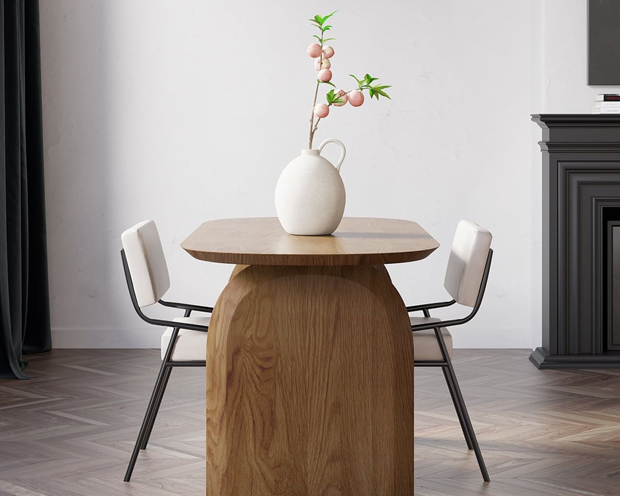 HMR Tintica Series Japandi Style Oval Wood Dining Table - Walnut, 59" (Seats 4 People)