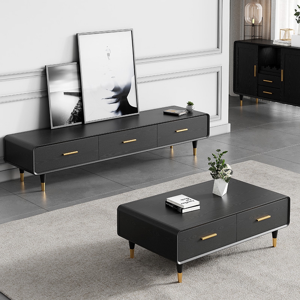 HMR - TV Stand Rectangle Media Console in 63"W, Black