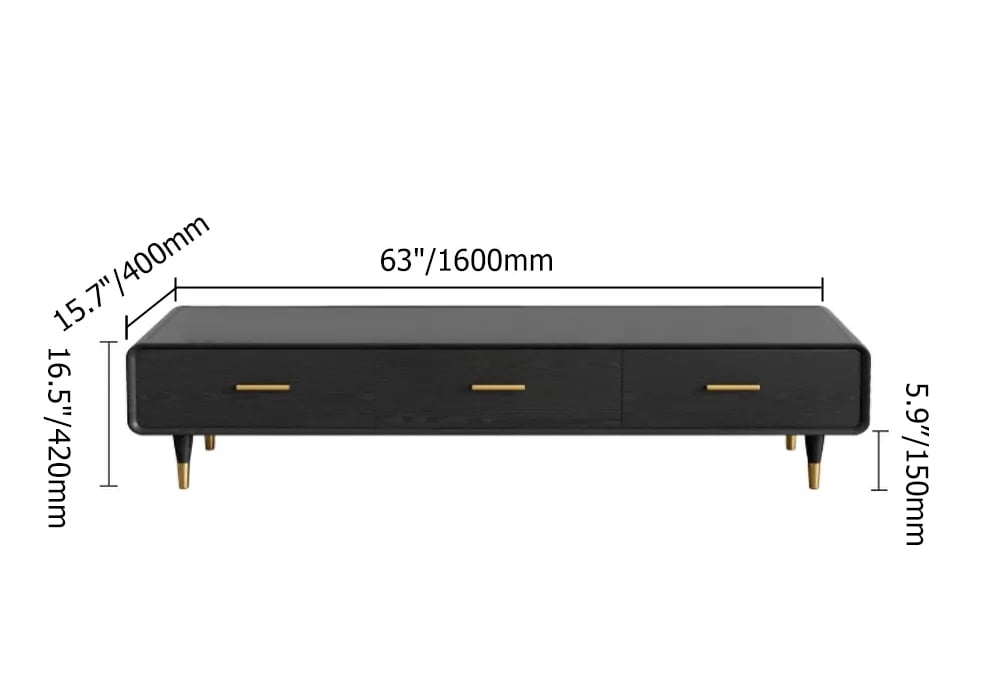 HMR - TV Stand Rectangle Media Console in 63"W, Black