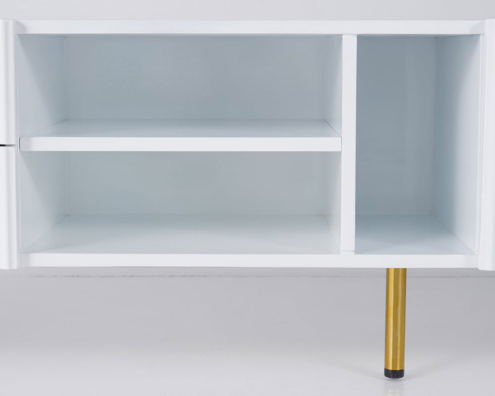 HMR - TV Stand with 3 Shelves, 2 Drawers, 2 Door in White