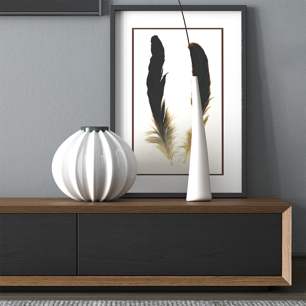 HMR Modern TV Stand Rectangle Media TV Console with Drawers - Black & Walnut, 87"