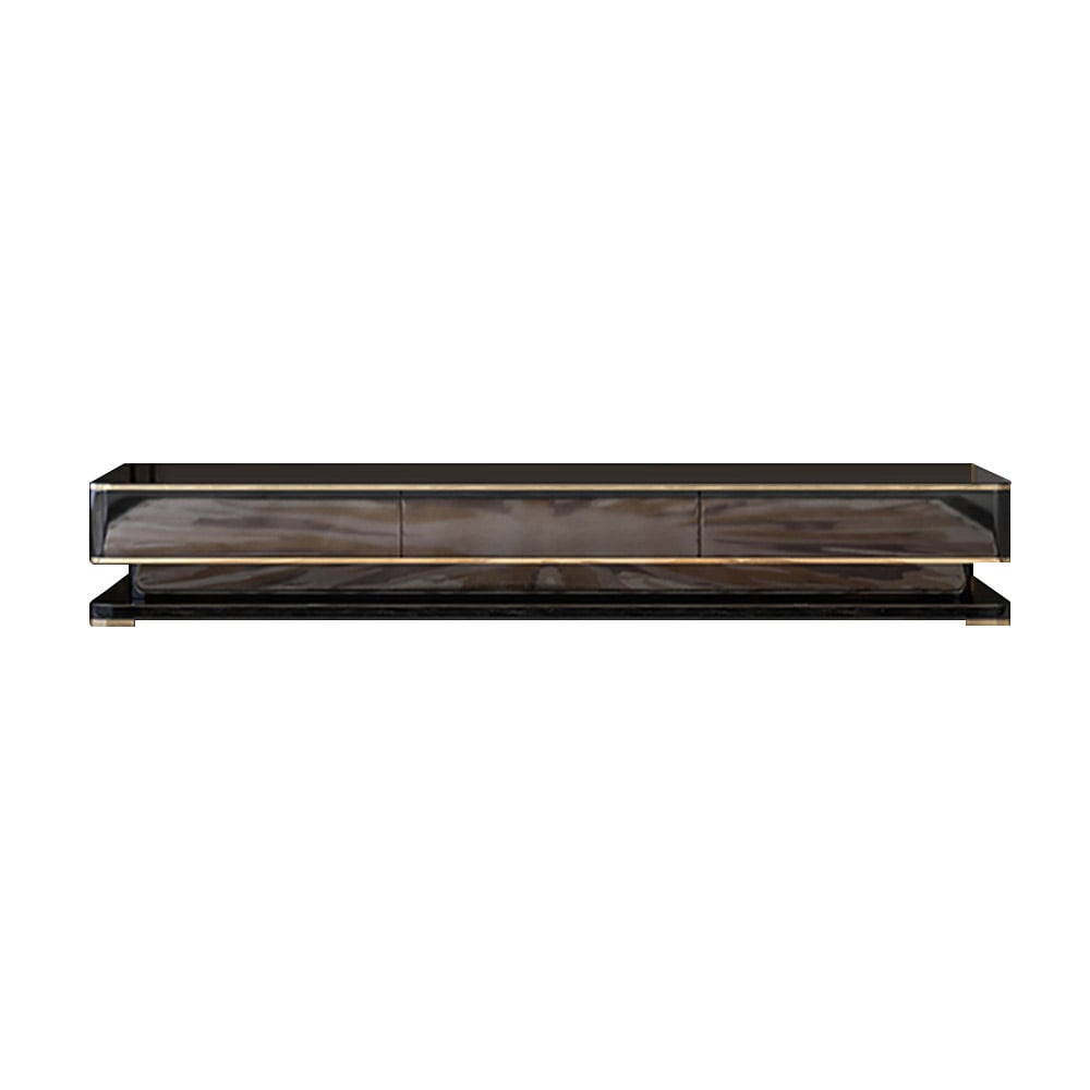 HMR Gapn Series TV Media Console with 3 Drawers - Black, Tempered Glass