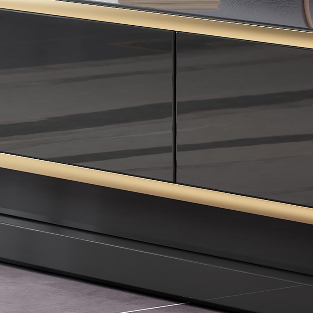 HMR Gapn Series TV Media Console with 3 Drawers - Black, Tempered Glass