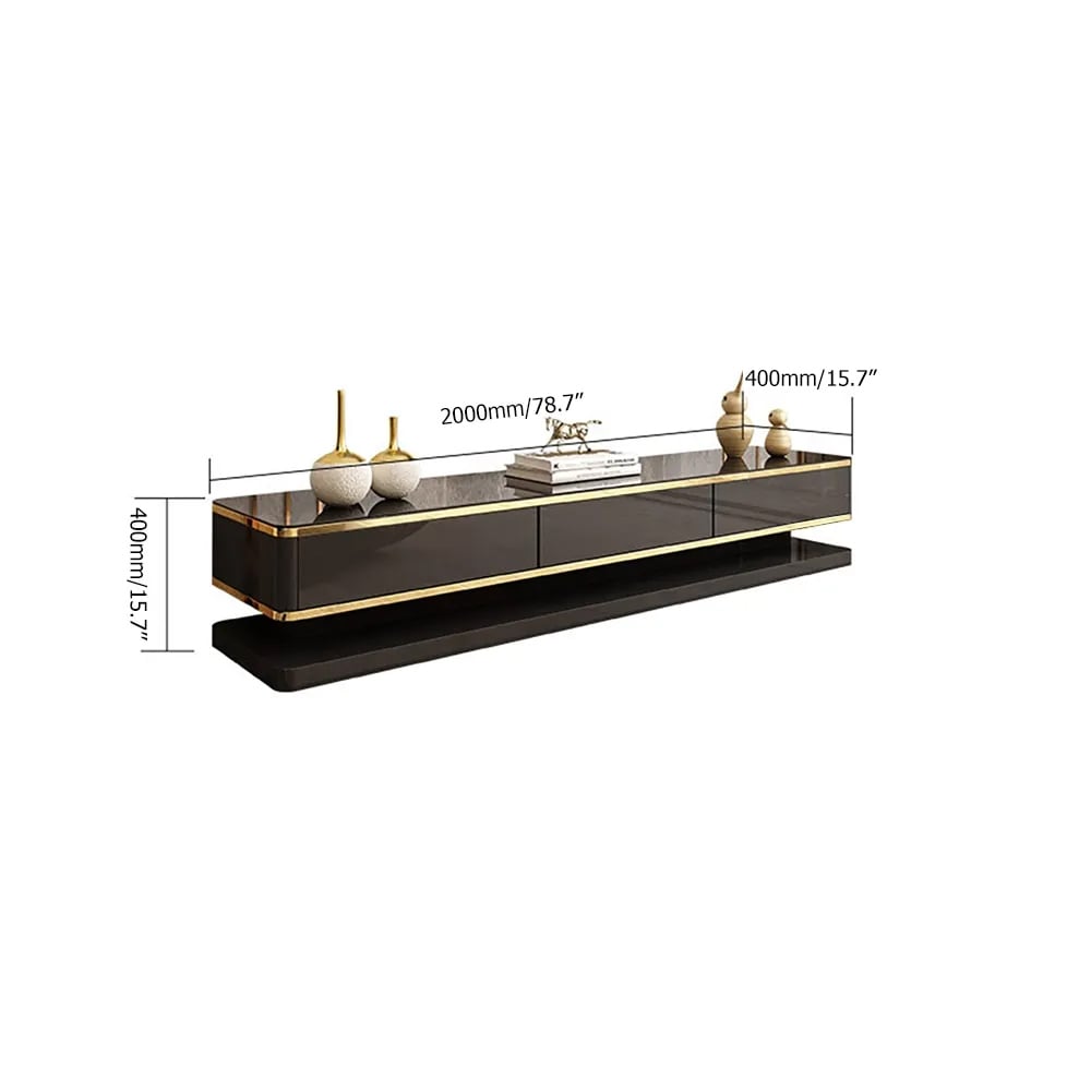 HMR Gapn Series TV Media Console with 3 Drawers - Black, Tempered Glass