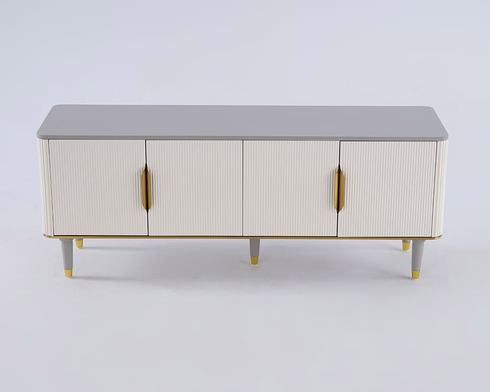 HMR - TV Stand with 4 Doors 4 Shelves in 63"L, Small, Off White