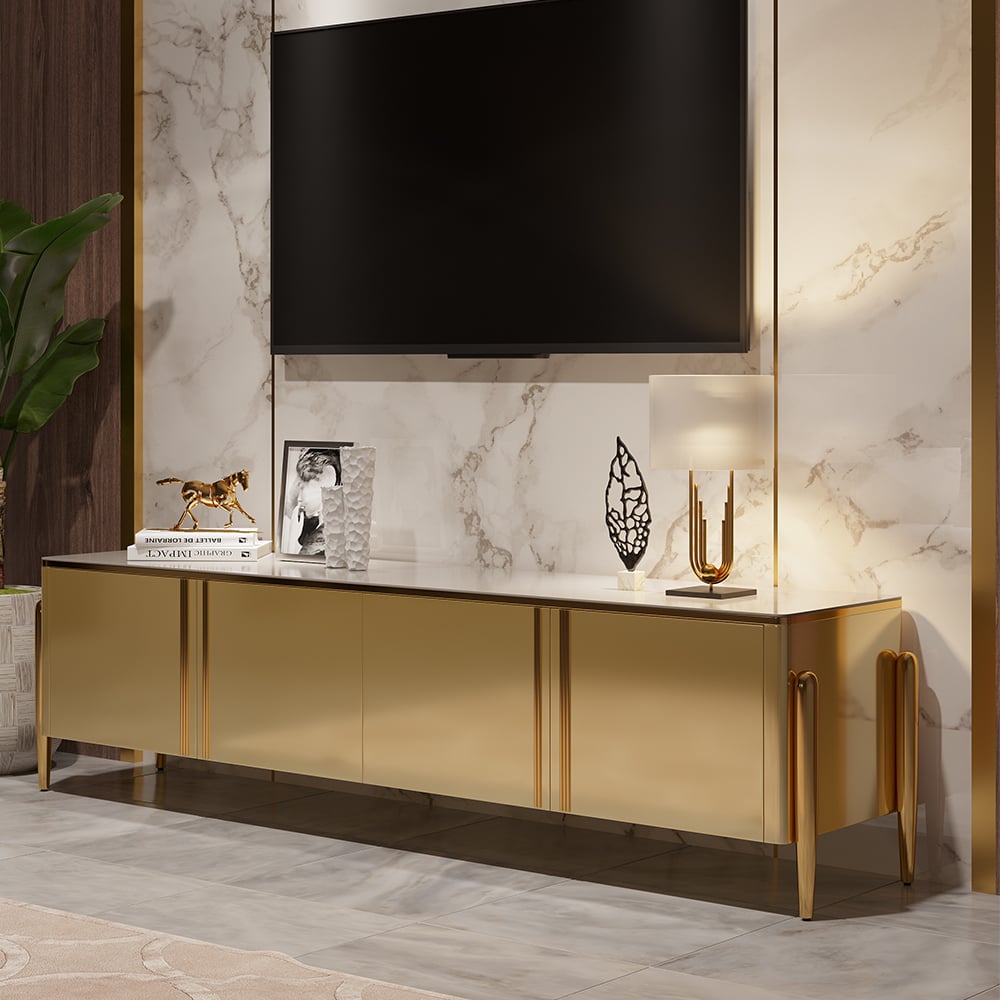 HMR - Salley TV Stand Console with 4 Doors in Champagne