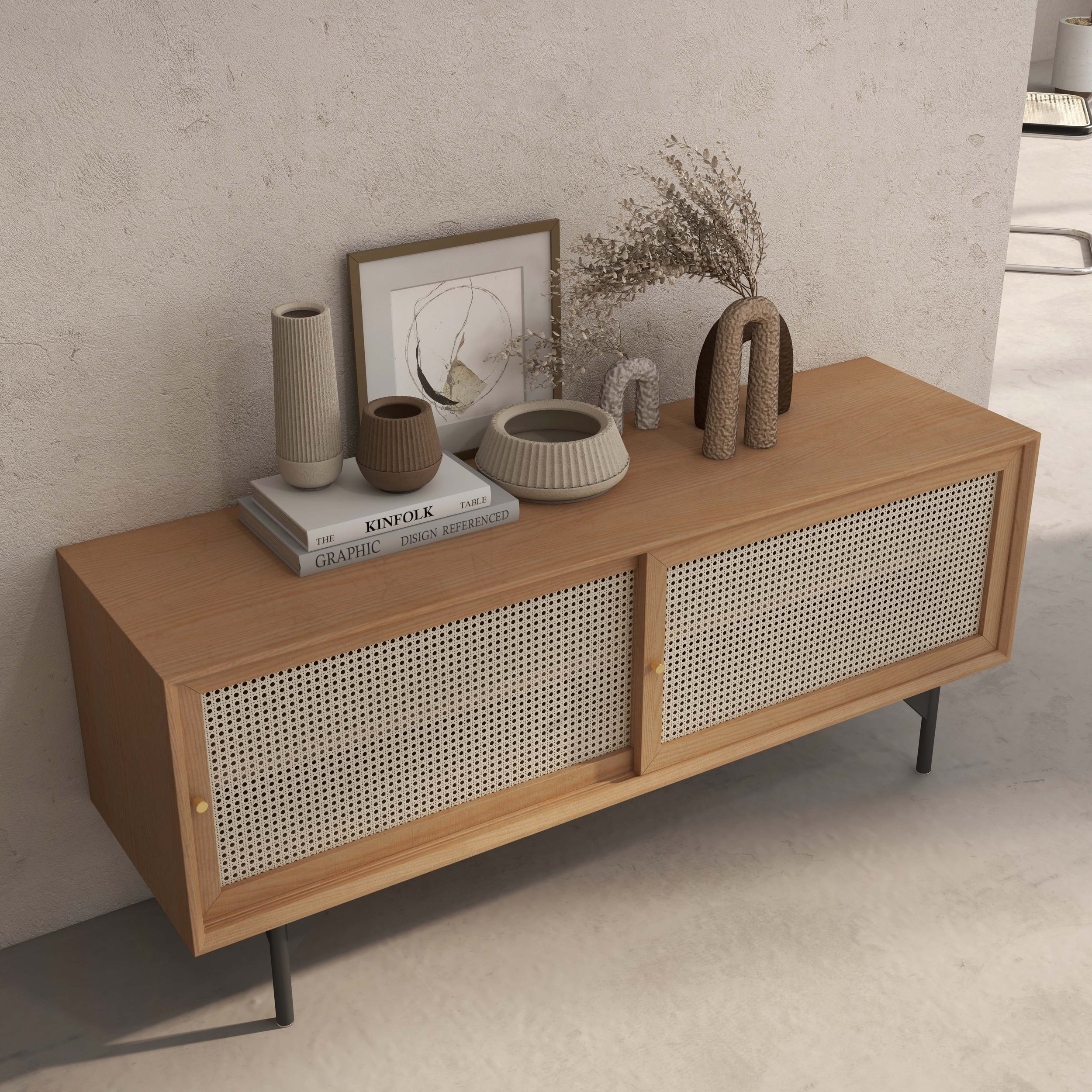 HMR - Cottage TV Stand with Rattan Doors in Natural