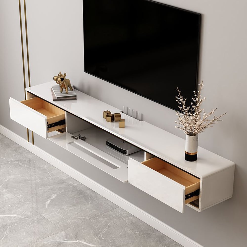 HMR Smooth TV Stand Postmodern Minimalist Floating Media Console with Storage - White, 70.9"W x 9.4"D x 8.3"H