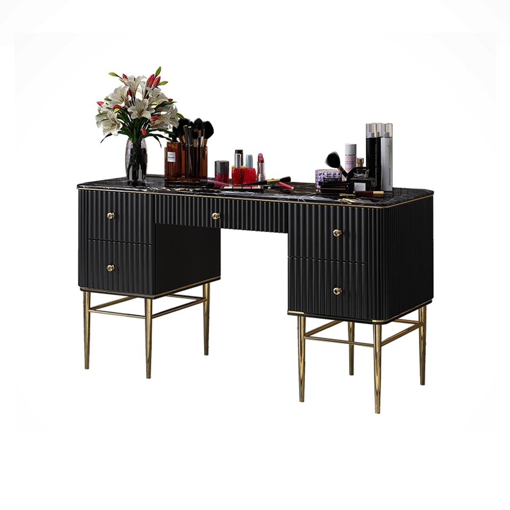HMR Bline Series Makeup Vanity Table with Drawers - Black, Stainless Steel
