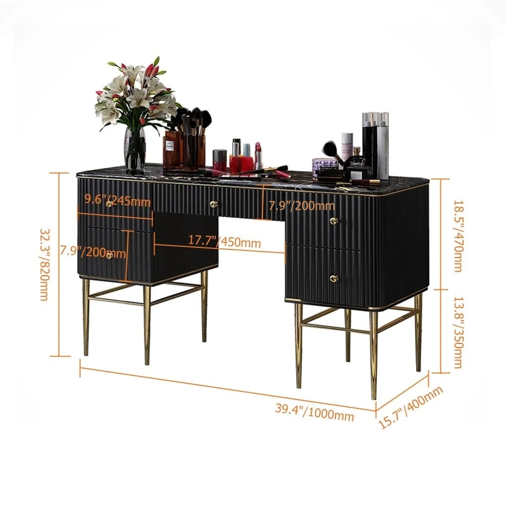 HMR Bline Series Makeup Vanity Table with Drawers - Black, Stainless Steel