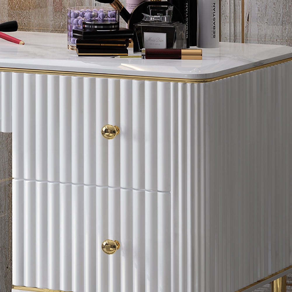 HMR Bline Series Makeup Vanity Table with Drawers - White, Stainless Steel
