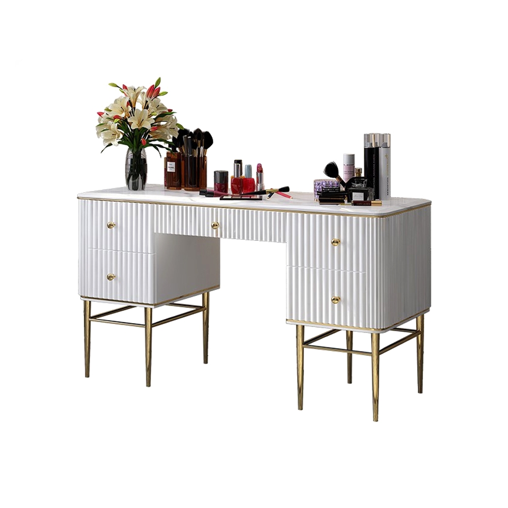 HMR Bline Series Makeup Vanity Table with Drawers - White, Stainless Steel