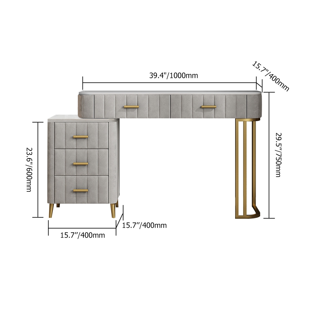 HMR Modern Expandable Makeup Vanity Dressing Table - Gray, Velvet