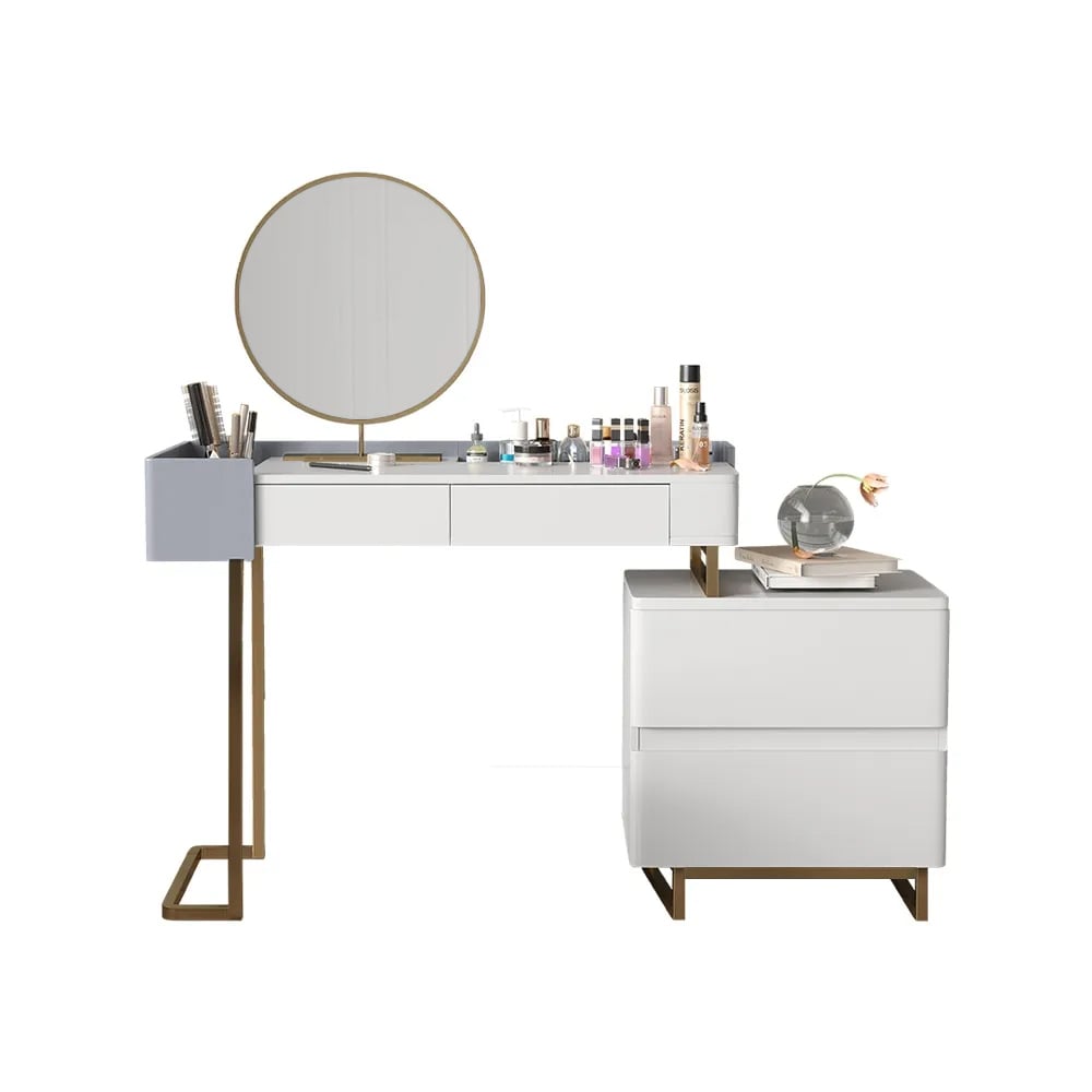 HMR - 39.4" Minimalist 2-Drawer Vanity Table with Mirror Included in White