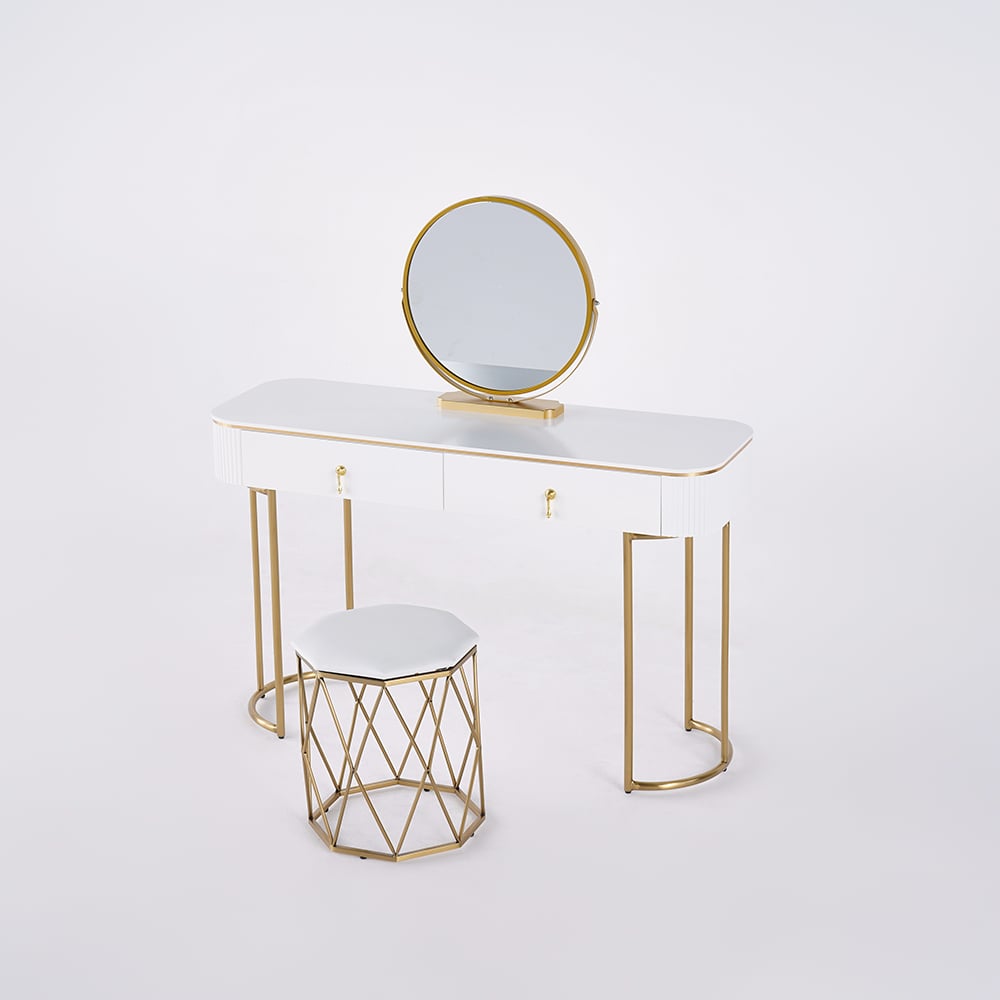 HMR - Pursorr Oval Vanity Table with Rotatable Mirror and Nesting Stool in 39.4"W