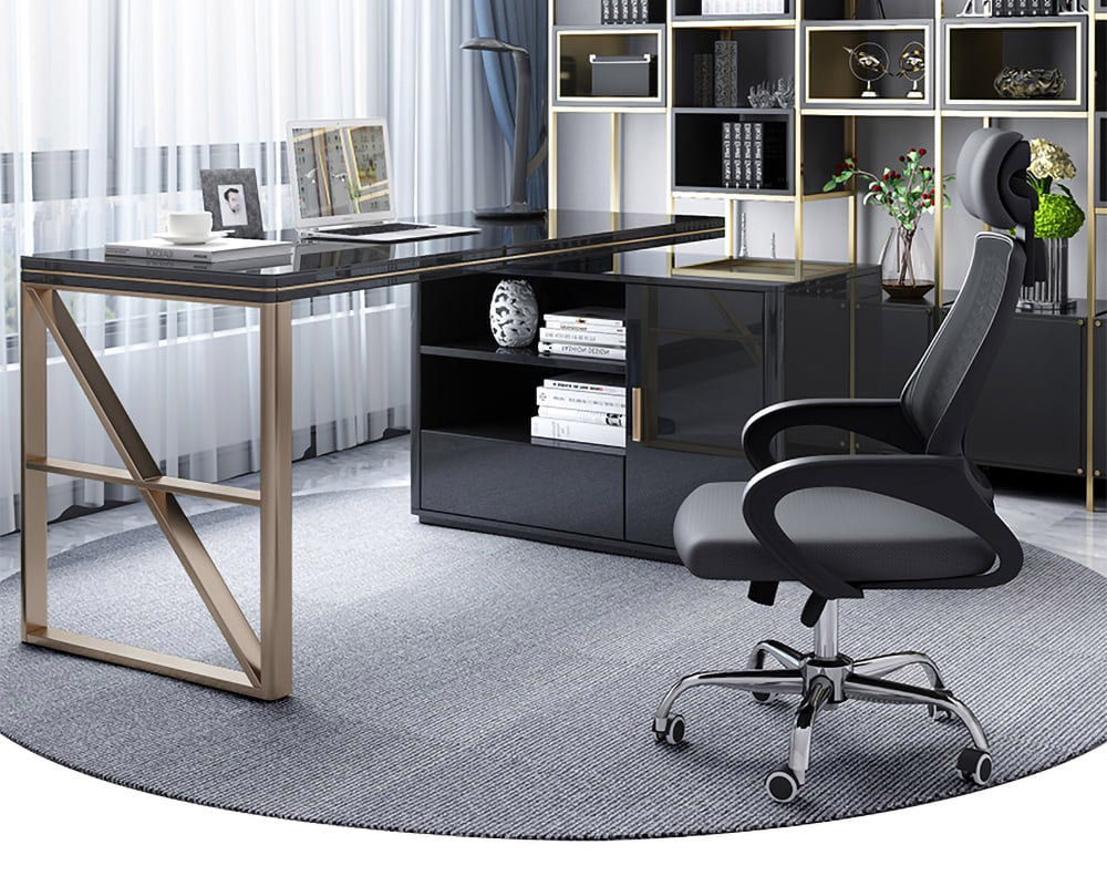 HMR - L-Shaped Computer Desk with Cabinet and Storage in Black
