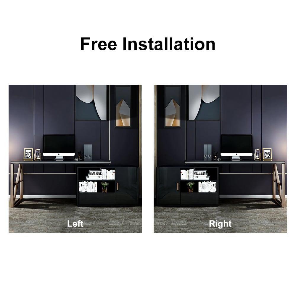 HMR - L-Shaped Computer Desk with Cabinet and Storage in Black