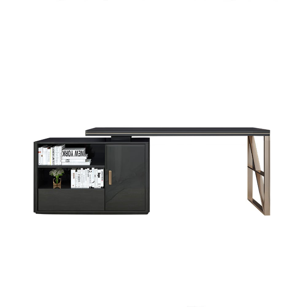 HMR - L-Shaped Computer Desk with Cabinet and Storage in Black