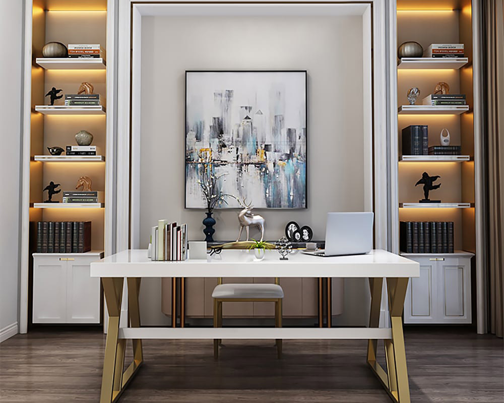 HMR - Computer Office Desk with Drawer and Shelf in White, 55.1"L x 27.6"W