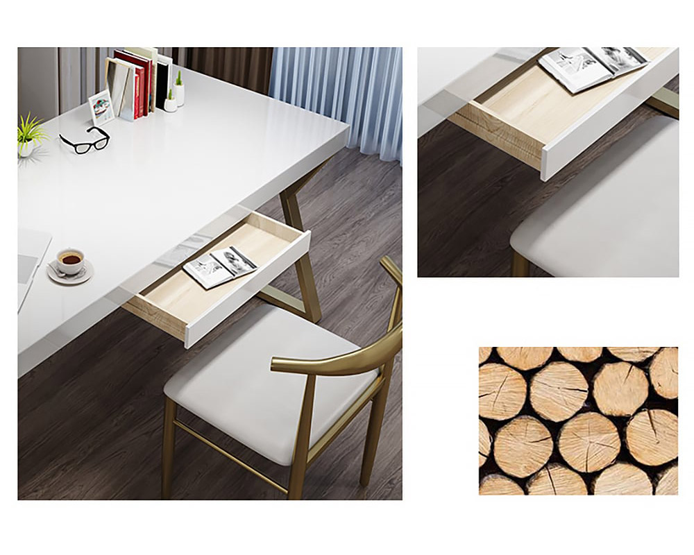 HMR - Computer Office Desk with Drawer and Shelf in White, 55.1"L x 27.6"W