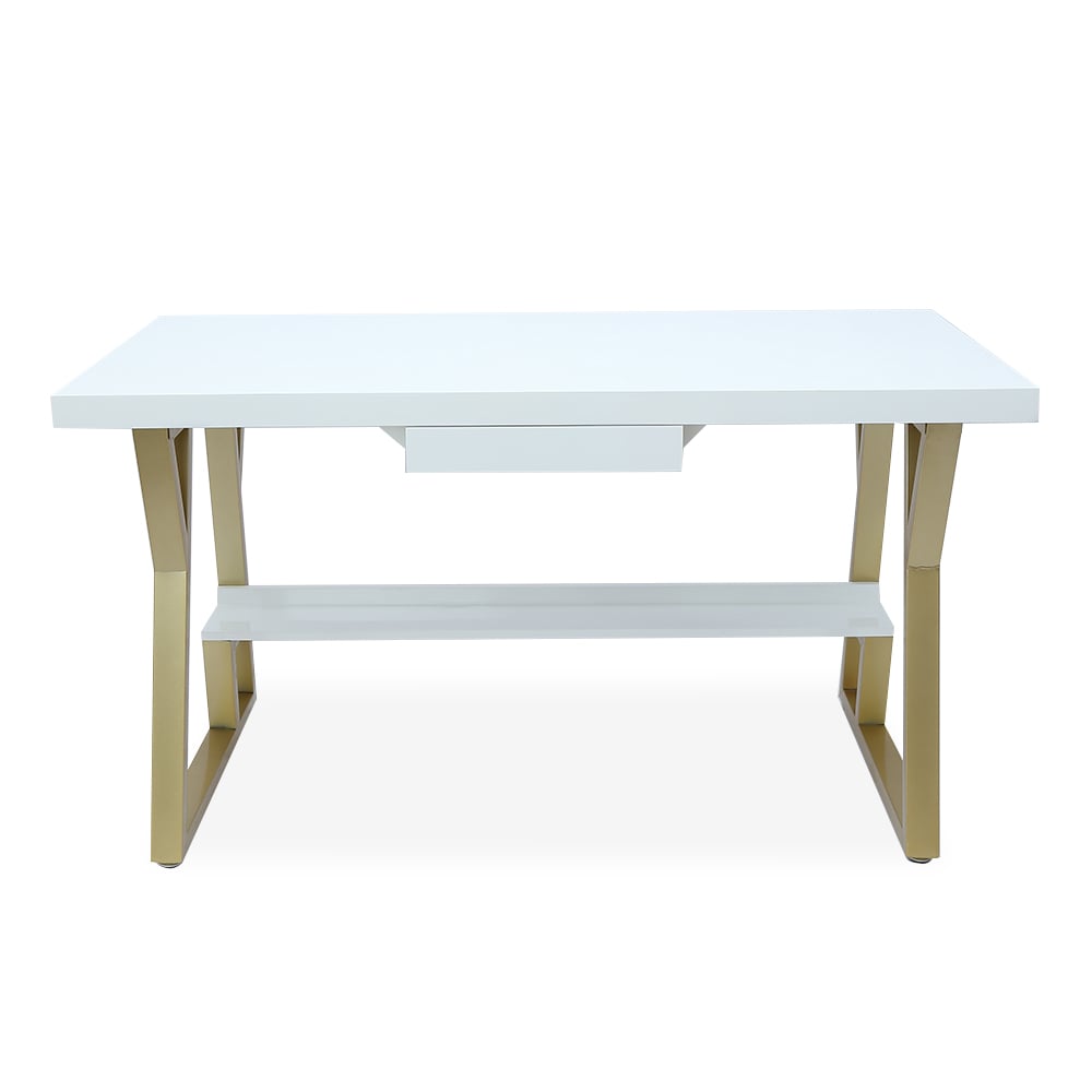 HMR - Computer Office Desk with Drawer and Shelf in White, 55.1"L x 27.6"W