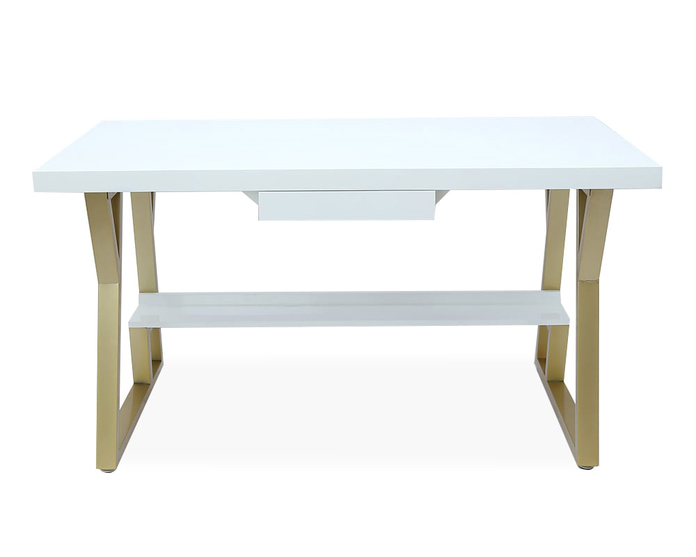 HMR - Computer Office Desk with Drawer and Shelf in White, 55.1"L x 27.6"W