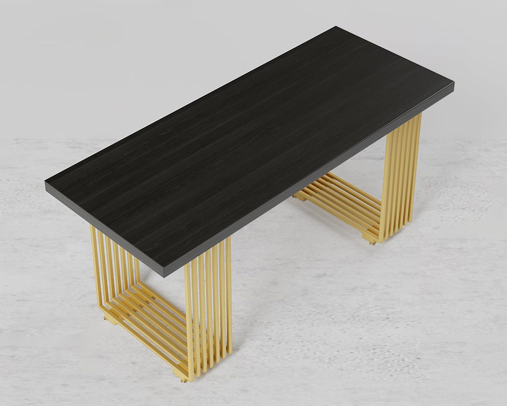 HMR Modern 63" Rectangular Office Desk with Solid Wood Table Top - Black/Walnut