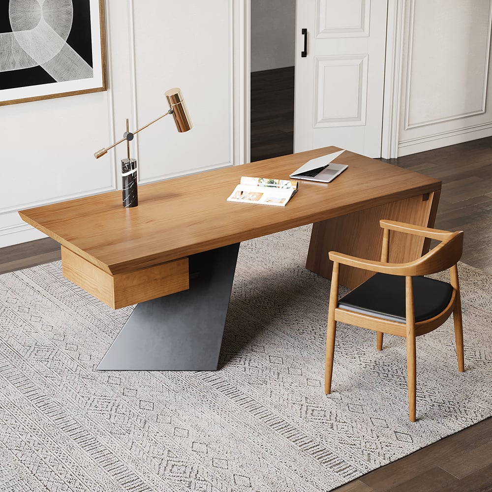 HMR Cabstract Series Modern 71" Office Desk with Drawer - Distressed