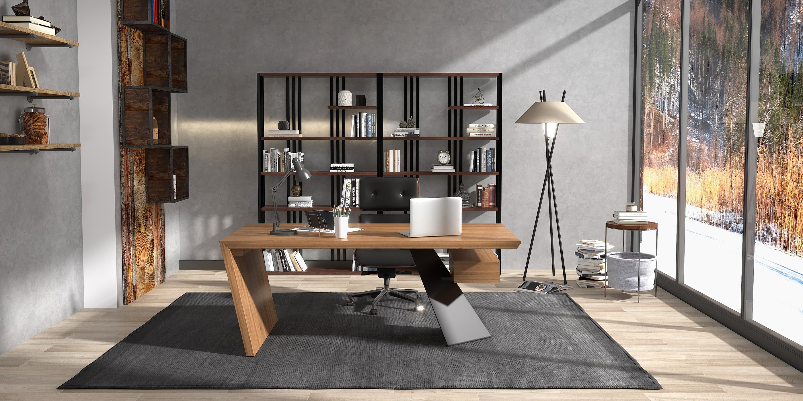 HMR Cabstract Series Modern 71" Office Desk with Drawer - Distressed