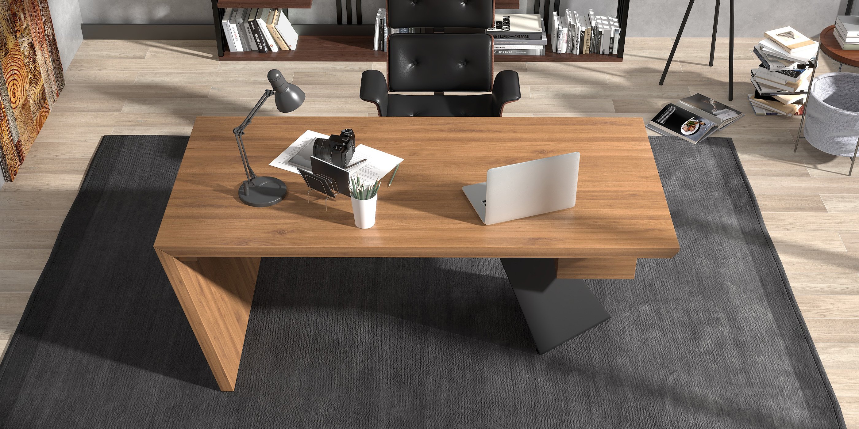 HMR Cabstract Series Modern 71" Office Desk with Drawer - Distressed