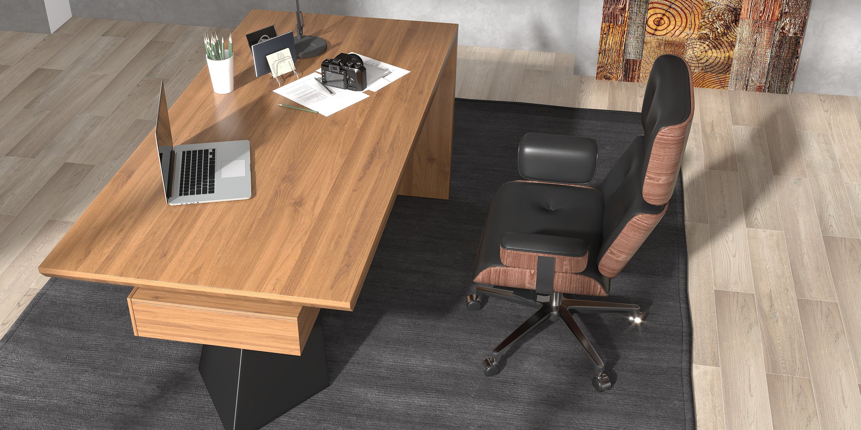 HMR Cabstract Series Modern 71" Office Desk with Drawer - Distressed