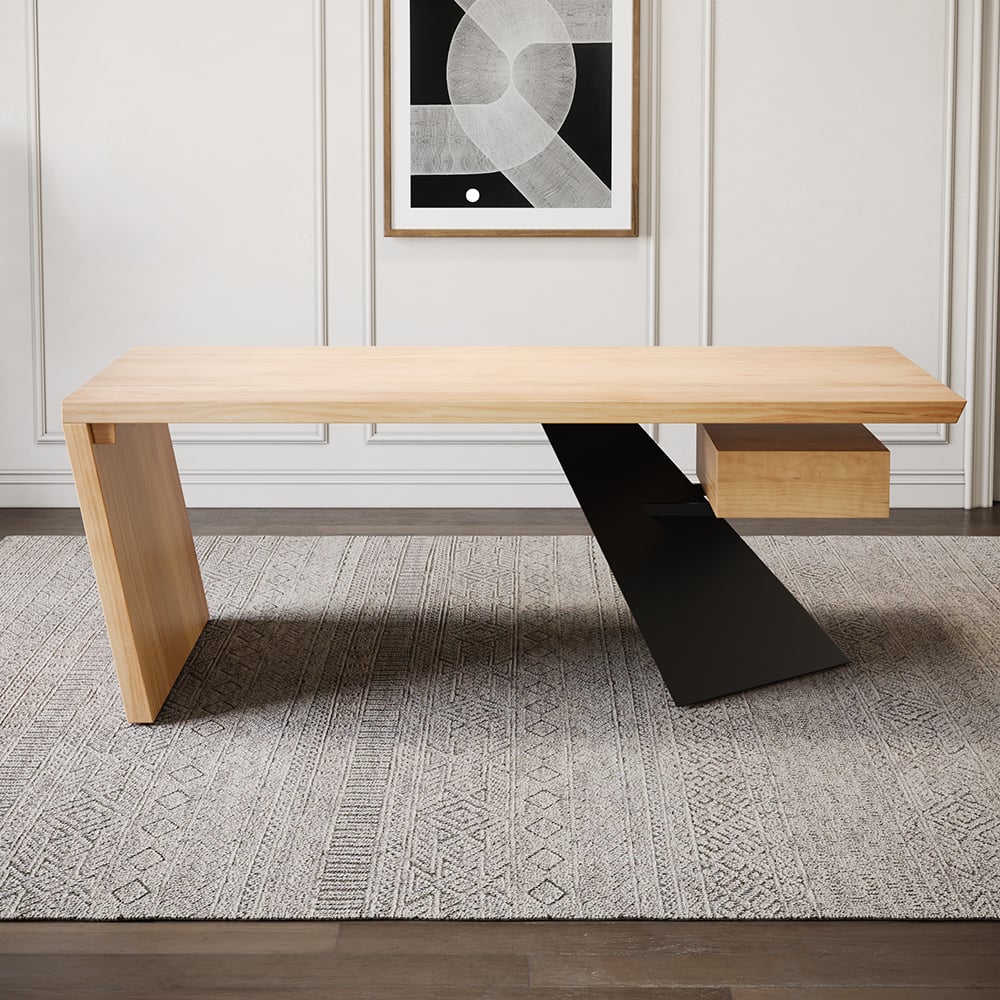 HMR Cabstract Series Modern 63" Office Desk with Drawer - Natural
