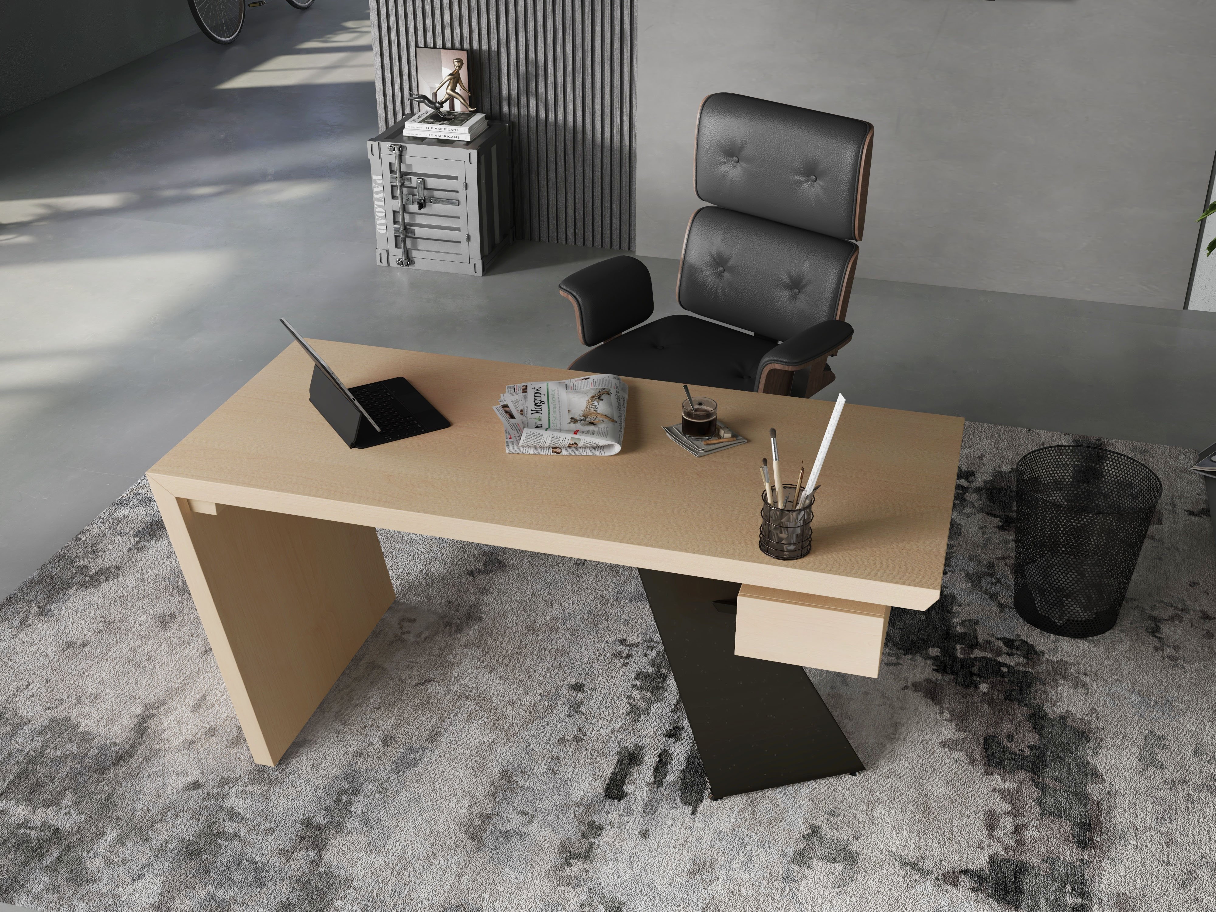 HMR Cabstract Series Modern 63" Office Desk with Drawer - Natural