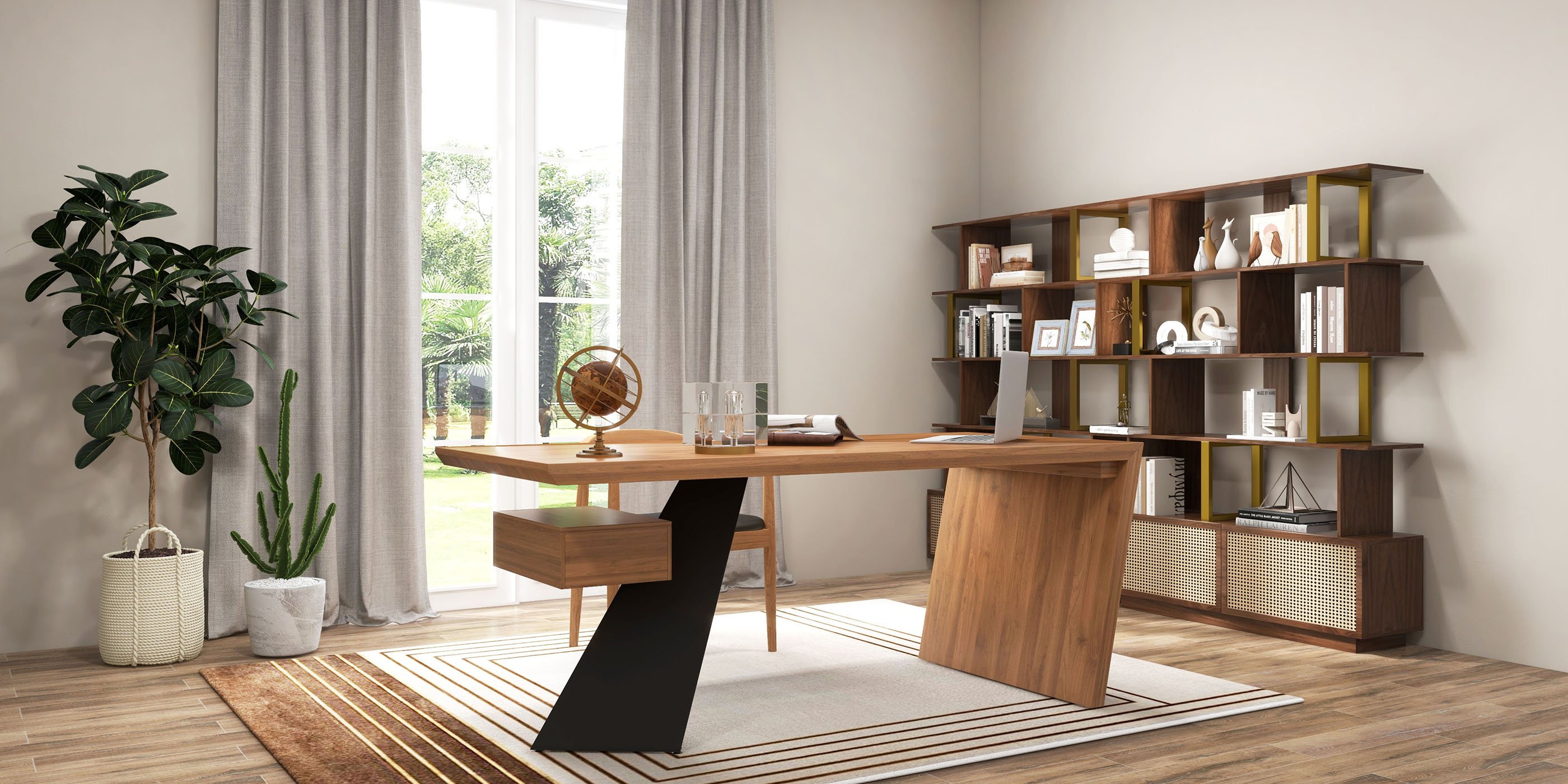 HMR Cabstract Series Modern 63" Office Desk with Drawer - Distressed