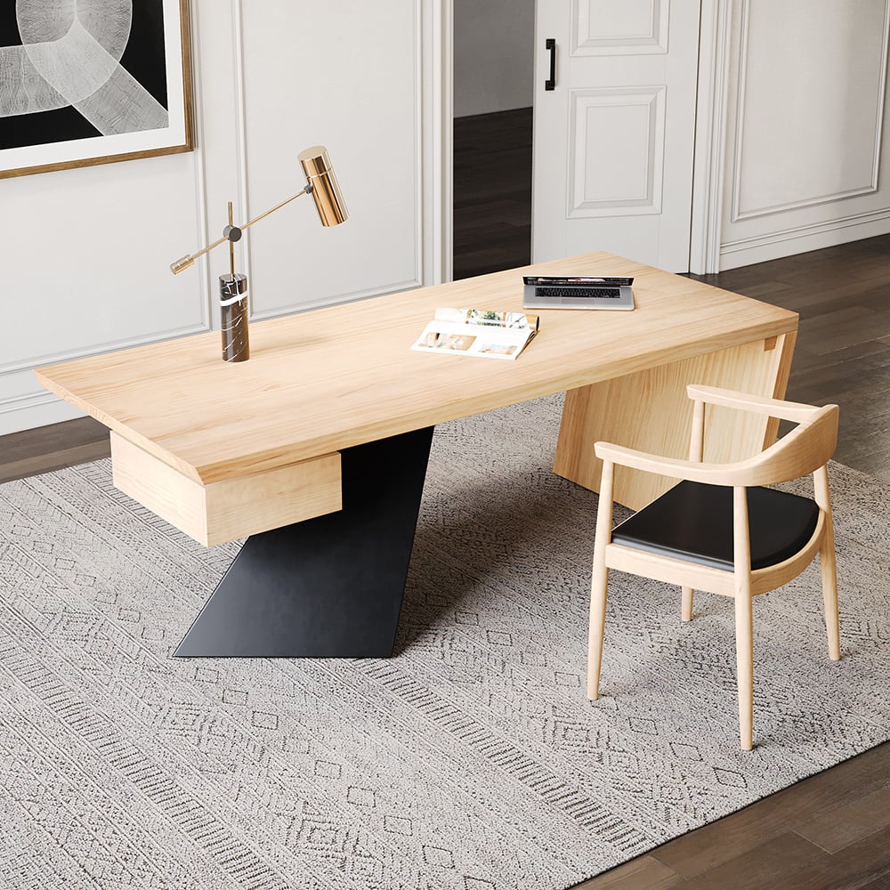 HMR Cabstract Series Modern 55" Office Desk with Drawer - Natural