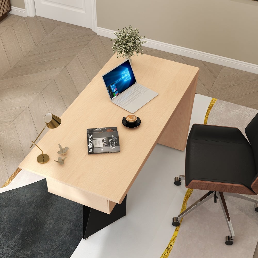 HMR Cabstract Series Modern 55" Office Desk with Drawer - Natural