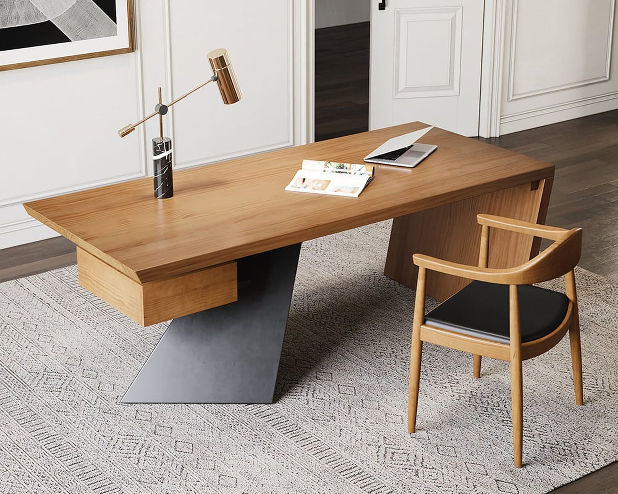 HMR Cabstract Series Modern 55" Office Desk with Drawer - Distressed