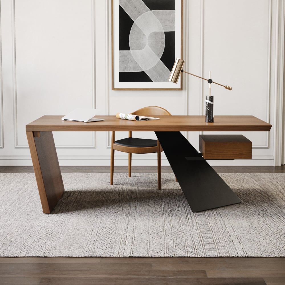 HMR Cabstract Series Modern 55" Office Desk with Drawer - Distressed