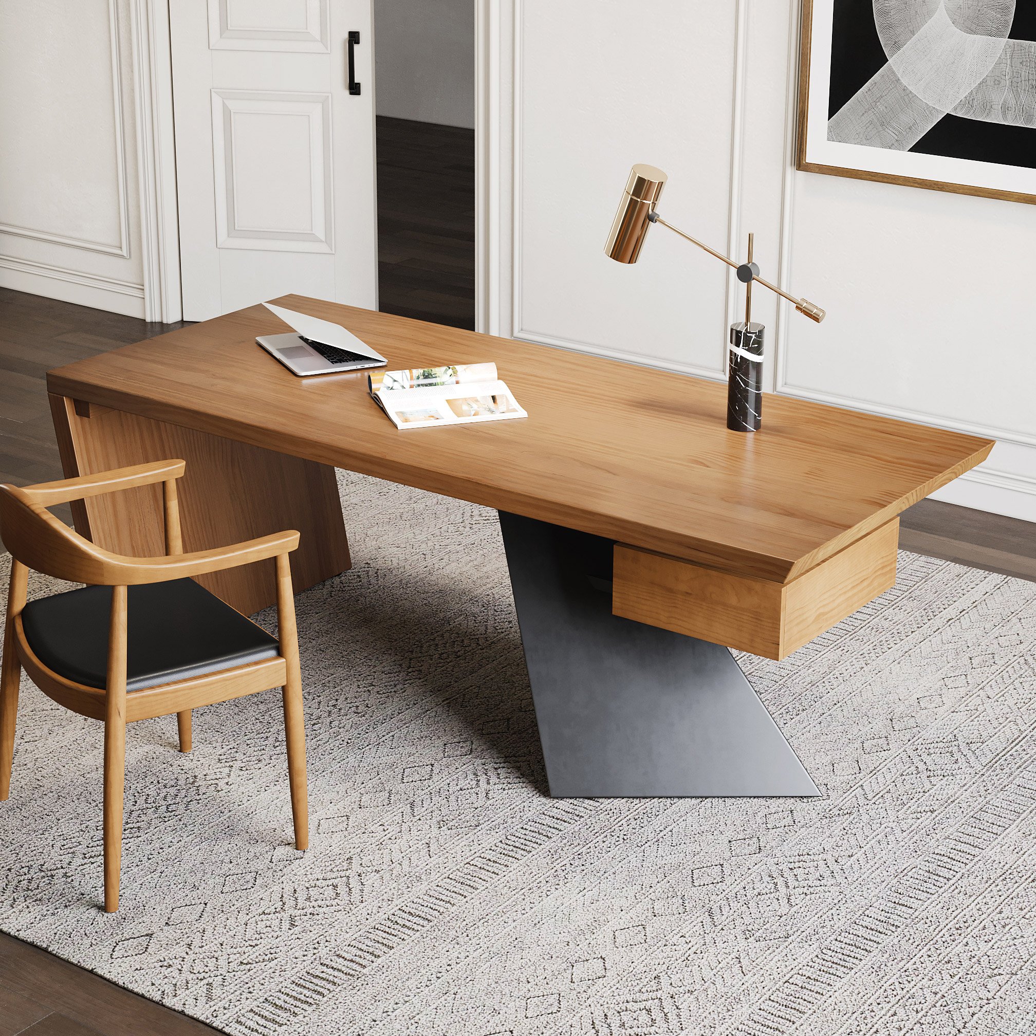 HMR Cabstract Series Modern 55" Office Desk with Drawer - Distressed