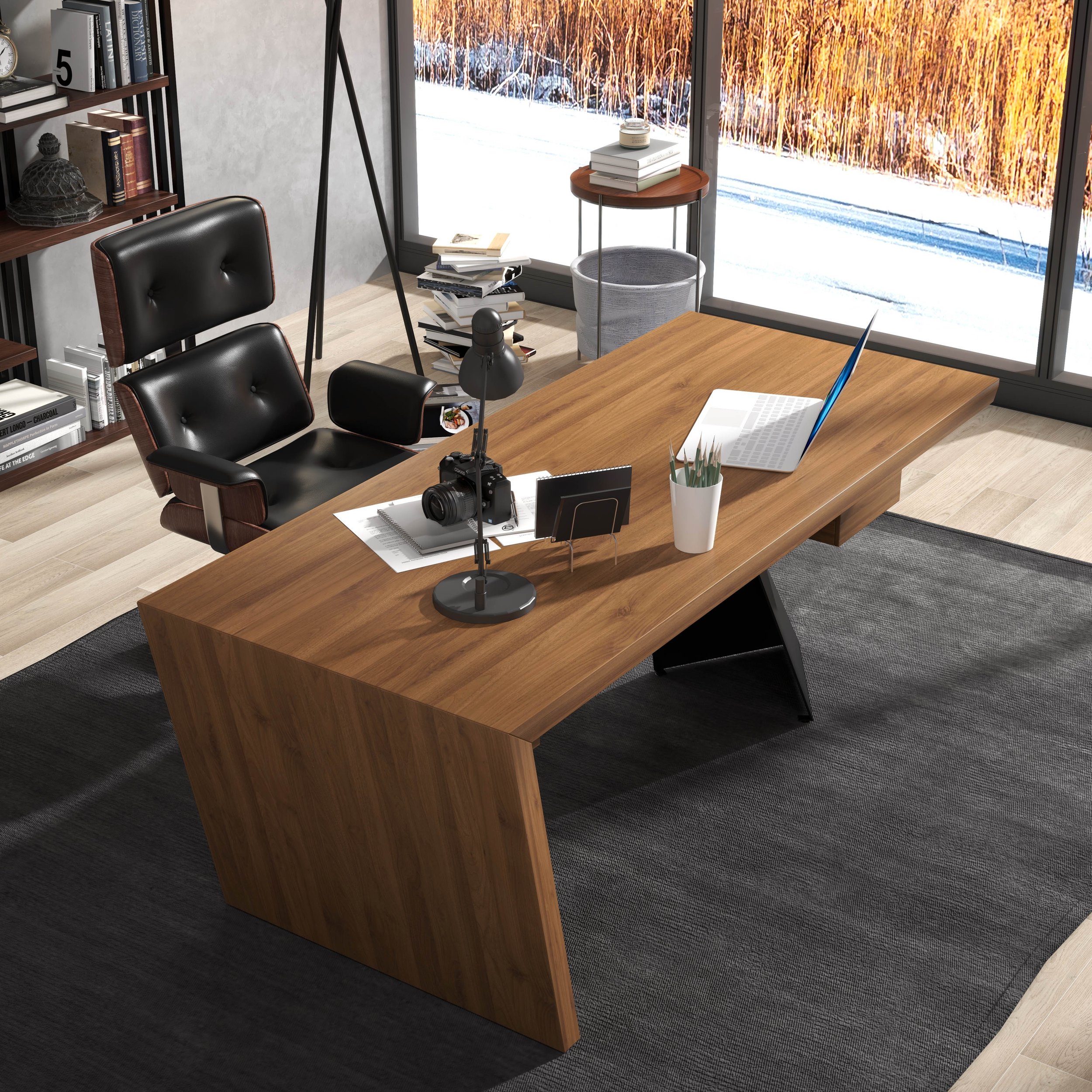 HMR Cabstract Series Modern 55" Office Desk with Drawer - Distressed